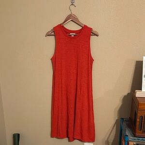 Red Cotton Blend Tank Dress with pockets